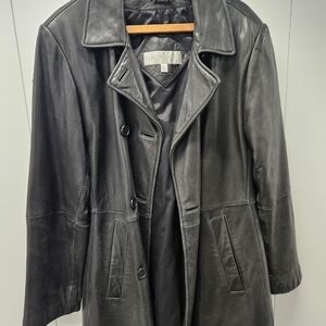 Black Leather Women's Coat